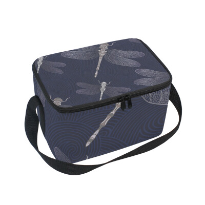 

ALAZA Insulated Lunch Box Dragonfly Pattern Lunch Bag for Men Women Portable Tote Bag Cooler Bag