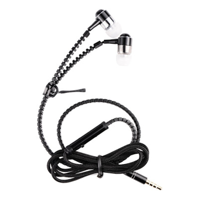 

zipper earphone 35mm in-ear earphones with microphone headset head phone for iPhone Android wired earphone for phone