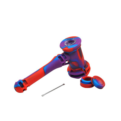 

Silicone Environmental Smoke Tubing with Wax Oil Jar&Stainless Steel Spoon Edible Portable Tobacco Pipes Water Smoking Holder