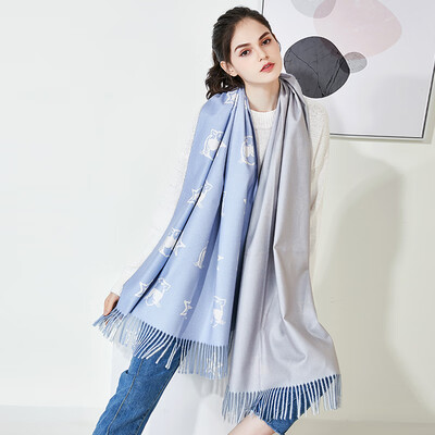 

Lan Shi Yu W0382 scarf female winter Korean tassel wild girl cartoon warm scarf dual-use shawl lake blue