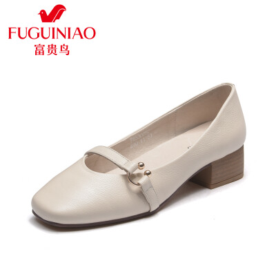 

Fugui bird FUGUINIAO single shoes womens shoes ladies shoes thick with womens shoes thick with square head retro fashion comfortable set foot F853005C beige 38