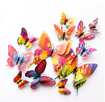 

3D stereo double deck simulation butterfly living room decoration PVC color butterfly magnet adsorption