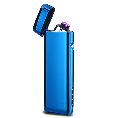 

Long Battery Display Cigarette Case Double Arc USB Rechargeable Cases Silvery