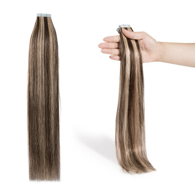 

Tape in Human Hair Extensions Highlight Balayage Long Straight Seamless Skin Weft Glue in Hairpieces Invisible Double Sided Tape