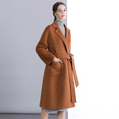 

Handmade double-faced coat Korean version of self-cultivation cashmere coat womens long woolen coat
