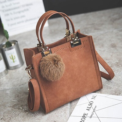 

Hot Handbag Women Casual Tote Bag Female Large Shoulder Messenger Bags High Quality PU Leather Handbag With Fur Ball Sac a main