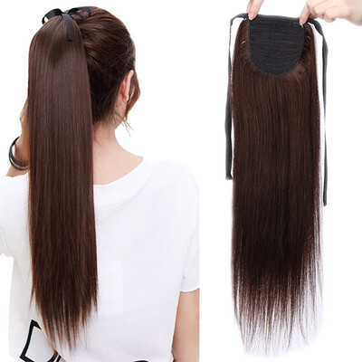

Clip in human hair ponytail wrap hair extension 20" straight
