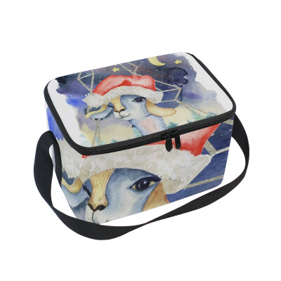 

ALAZA Lunch Box Insulated Lunch Bag Large Cooler Baby Lama In Santa Hat Tote Bag