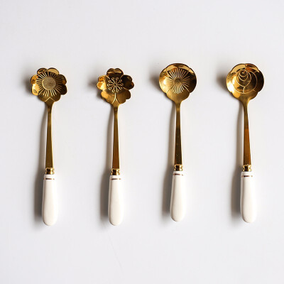 

STRUST 4pc set stainless steel porcelain Creative Flower coffee spoon set tea spoon set stirring spoon set