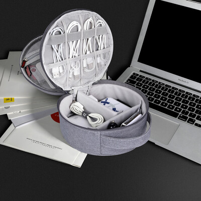 

Connotation Round data cable storage bag charger box charging line travel portable digital accessories finishing bag double gray DZDIYD-MYB