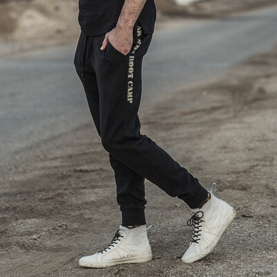 

AK Mens Wear AKSERIES Light Vintage Side Slit Text Print Knit Jogging Pants 1952221 Black
