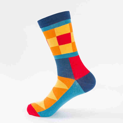 

Aa-shop Socks Men British Style Geometric Colorful Socks Maple Leaf Male Female Mid tube Socks