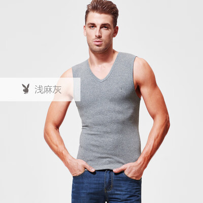 

Playboy PLAYBOY warm vest men plus velvet thick mens shirt shirt underwear winter cotton Slim middle-aged light gray