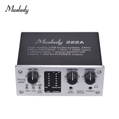 

Muslady 222A 2-Channel USB Audio System Interface External Sound Card 48V phantom power DC 5V Power Supply for Computer Smartphon