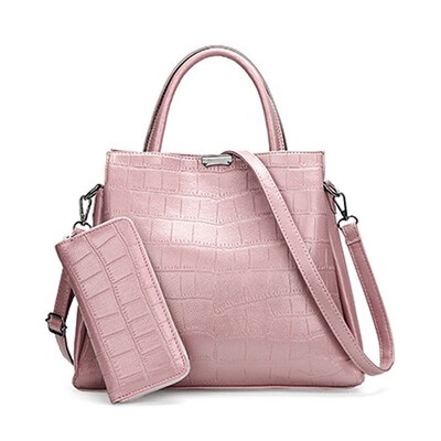 

Women Crocodile Pattern Handbag 2019 New Fashion PU Leather Leisure Tote Shoulder Bags Two Set Purse&Handbags Sac A Main