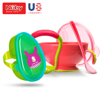 

Nuby baby bowl childrens tableware baby food supplement grinding bowl with soft spoon portable storage food supplement bowl bowl set