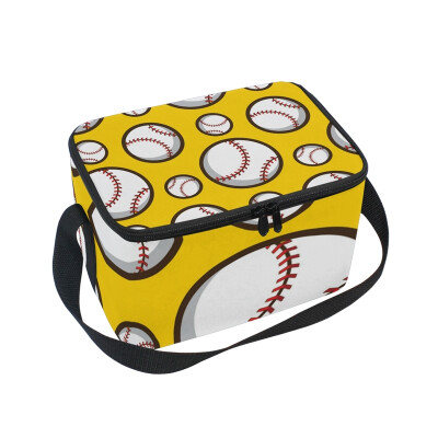 

ALAZA Insulated Lunch Box Baseball Yellow Background Lunch Bag for Men Women Portable Tote Bag Cooler Bag