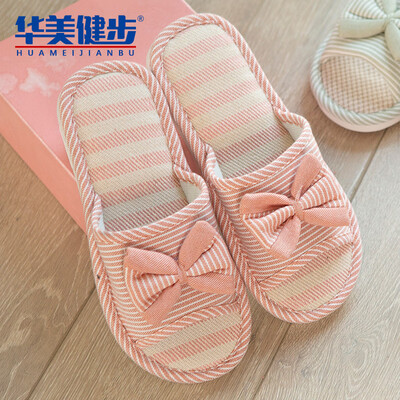 

Gorgeous Jianbu cotton&linen slippers female sandals Japanese classic stitching big bow home leisure cute couple models floor drag elegant warm HM909 pink 40-41