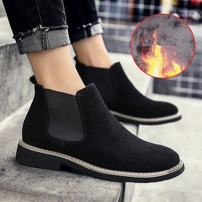

New For Men Chelsea Ankle Boots Fashionable For Men Male Brand Quality Leather Slip-on Motorcycle Mens Warm Free