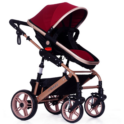 

High View Baby Stroller Foldable Travel Pram Convertible Baby Carriage with Multi-Positon Reclining Seat Extended Canopy Newborn