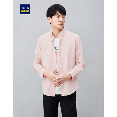 

HLA Haishus parents sleeve casual shirt male 2019 summer new product net color generous comfortable breathable long lining HNEAD2R070A light orange 70 180100A 42