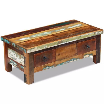 

Coffee Table Drawers Solid Reclaimed Wood 354"x177"x138