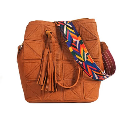 

Suture Bucket Handbags 2019 Women Patchwork Pu Leather Shoulder Crossbody Bag Female Vintage Colorful Wide Strap Bag blackgray