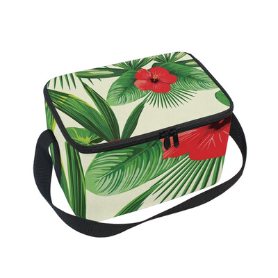 

ALAZA Tropical Leaves Hibiscus White Lunch Box Insulated Lunch Bag Large Cooler Tote Bagfor Men Women