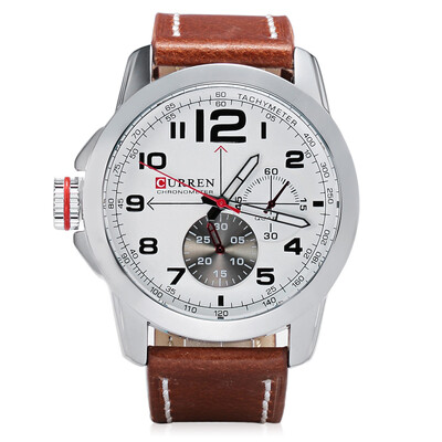 

CURREN 8182B Men Quartz Watch Military Wristwatch Date Chronograph Leather Strap