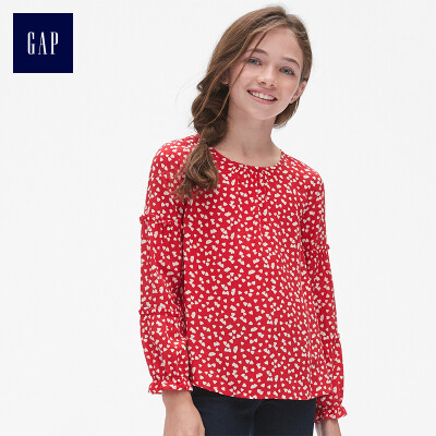 

GAP flagship store girls print ruffled long-sleeved shirt 397987 modern red XS