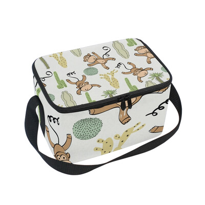 

ALAZA Cactus And Monkey Lunch Box Insulated Lunch Bag Large Cooler Tote Bagfor Men Women