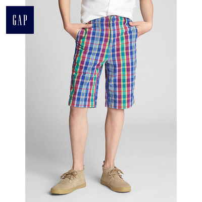 

GAP flagship store boy cotton plaid soft waist shorts 314618 sky blue 5