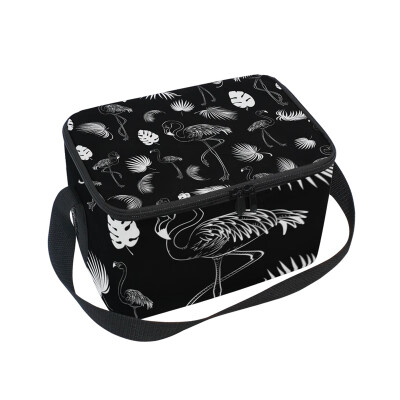 

ALAZA Black Flamingo Pattern Lunch Box Insulated Lunch Bag Large Cooler Tote Bagfor Men Women