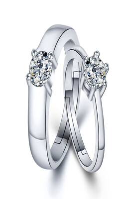 

European&American Jewelry Zircon Ring Six-claw Crown Diamond Fashion Simple Retro Open Couple Ring Silver Jewelry