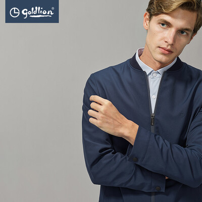 

Goldlion Goldlion 2019 spring&summer new product with a type of stitching elastic hem fashion baseball collar short jacket jacket blue XL