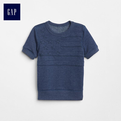 

GAP flagship store childrens casual wind&stripes flag pattern short-sleeved sweatshirt 319296 moderate indigo 90cm 18-24 months