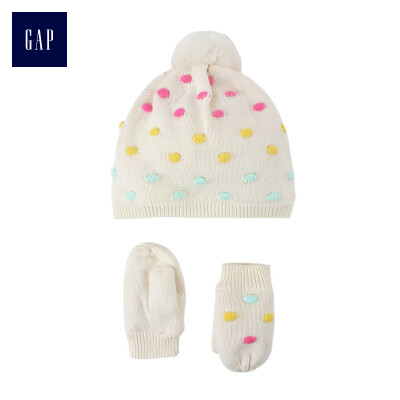 

GAP flagship store childrens clothing baby boy baby girl knitted wave point mittens small round hat set 375250 ivory white 12-18 months