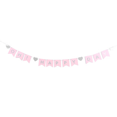 

OH HAPPY DAY Themed Flags Banner Decorative Paper Banner with 2m Cord Wedding Birthday Party Festivals Decorations Supplies--Silv