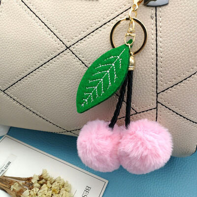 

Cherry Key Chain Soft Faux Fur Ball Pompom Key Ring Handbag Purse Car Pendant Ornament Decor--Pink