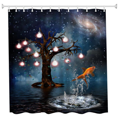

Flying Goldfish Polyester Shower Curtain Bathroom Curtain High Definition 3D Printing Water-Proof