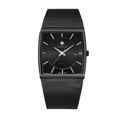 

WWOOR Men Watch Square Quartz Stainless Steel Strap Sport Clock Wristwatch 5ATM Waterproof Calendar Fashion Casual Male Watches