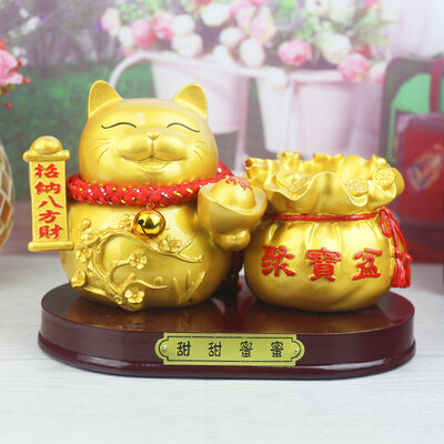 

Golden fire beckoning cat pen holder auspicious ornaments creative desk storage box practical commercial opening gift