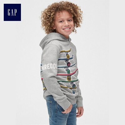 

GAP flagship store childrens clothing boy plus velvet hooded sweater childrens hooded sweater 402574 gray 110CM