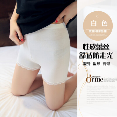 

Langsha safety pants anti-lighting female summer lace can wear ice silk three points insurance shorts underwear no trace thin section leggings 1 white lace