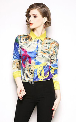 

S M L XL XXL vintage new autumn 2018 women blouse shirt long sleeve gold blue print elegant office top lady