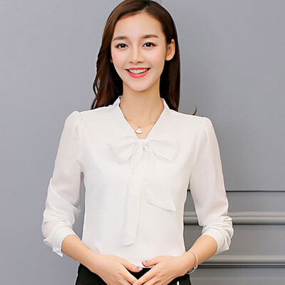 

City Plus CITYPLUS 2019 new Korean version of the self-cultivation bottoming shirt long-sleeved shirt fashion casual chiffon shirt female CWCC191252 white M