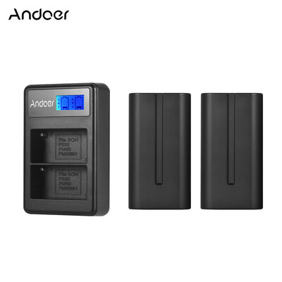 

Andoer F550 Battery & Charger Kit 2pcs 74V 2200mAh NP-F550 Battery 1pc LCD2-NPF550 Dual Channel Camera Battery Charger USB Port