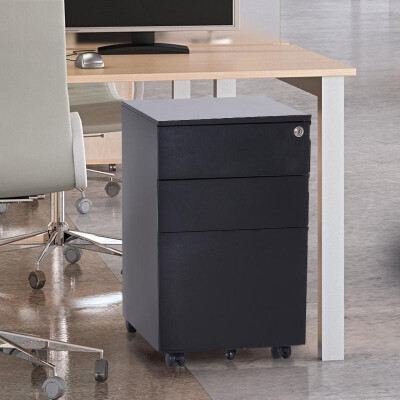 

24 Metal 3 Drawer Locking Under Desk Filing Cabinet On Wheels - Black