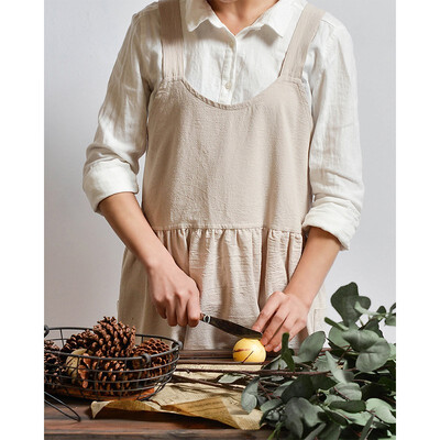 

NeillieN All-cotton loose apron Korean version cotton&hemp apron kitchen florist overallsdaidlepinaforeClean apron