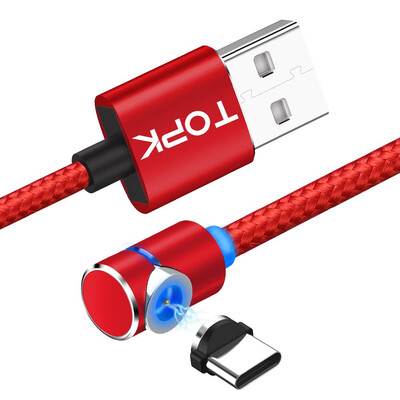 

TOPK L-Line1 1m 90 Degree L Type Magnetic Cable USB Type C Nylon Braided LED Indicator Type-C Cable For USB C Devices